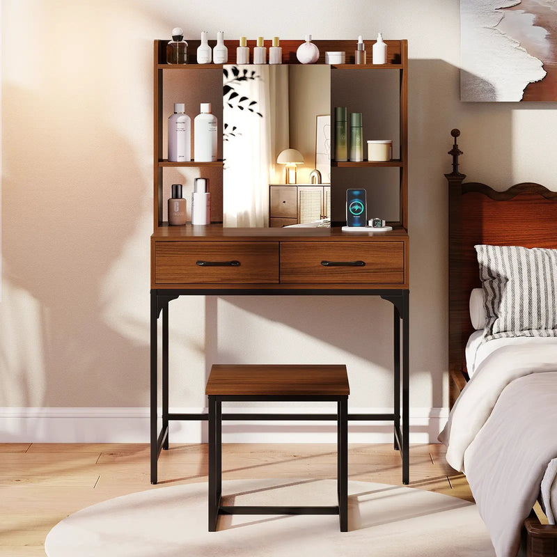 Vanity Desk with Storage Drawers and Charging Station by DirectDeals