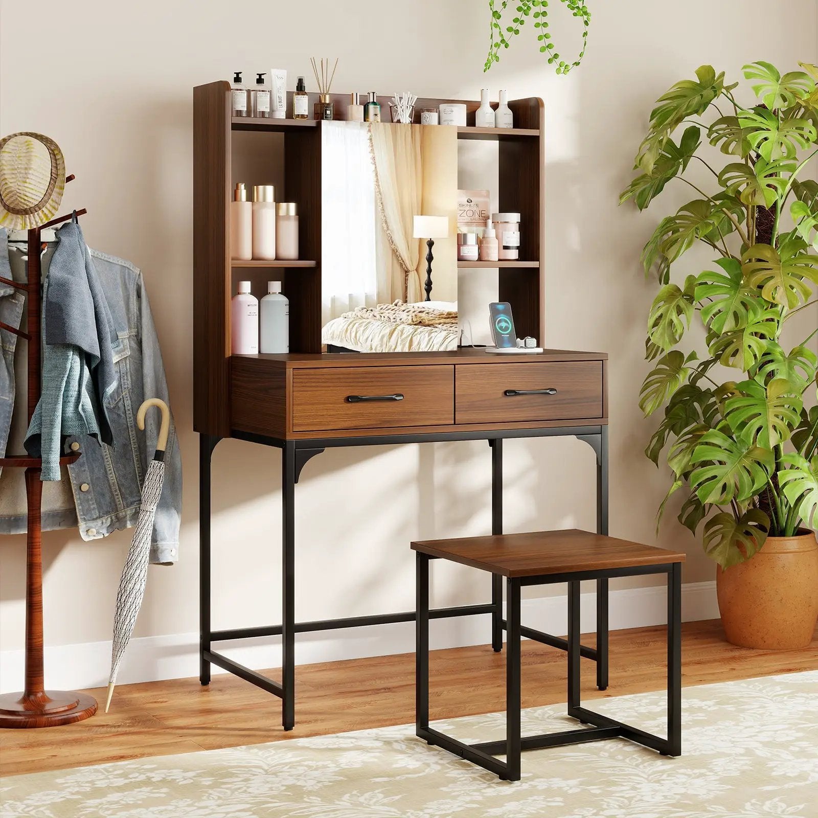 Vanity Desk with Storage Drawers and Charging Station by DirectDeals