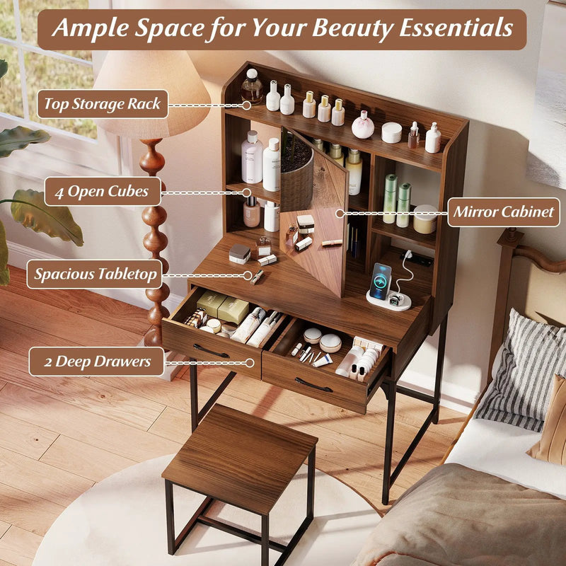 Vanity Desk with Storage Drawers and Charging Station by DirectDeals