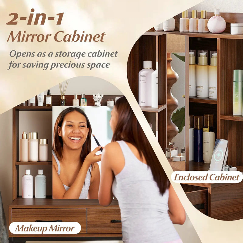 Vanity Desk with Storage Drawers and Charging Station by DirectDeals