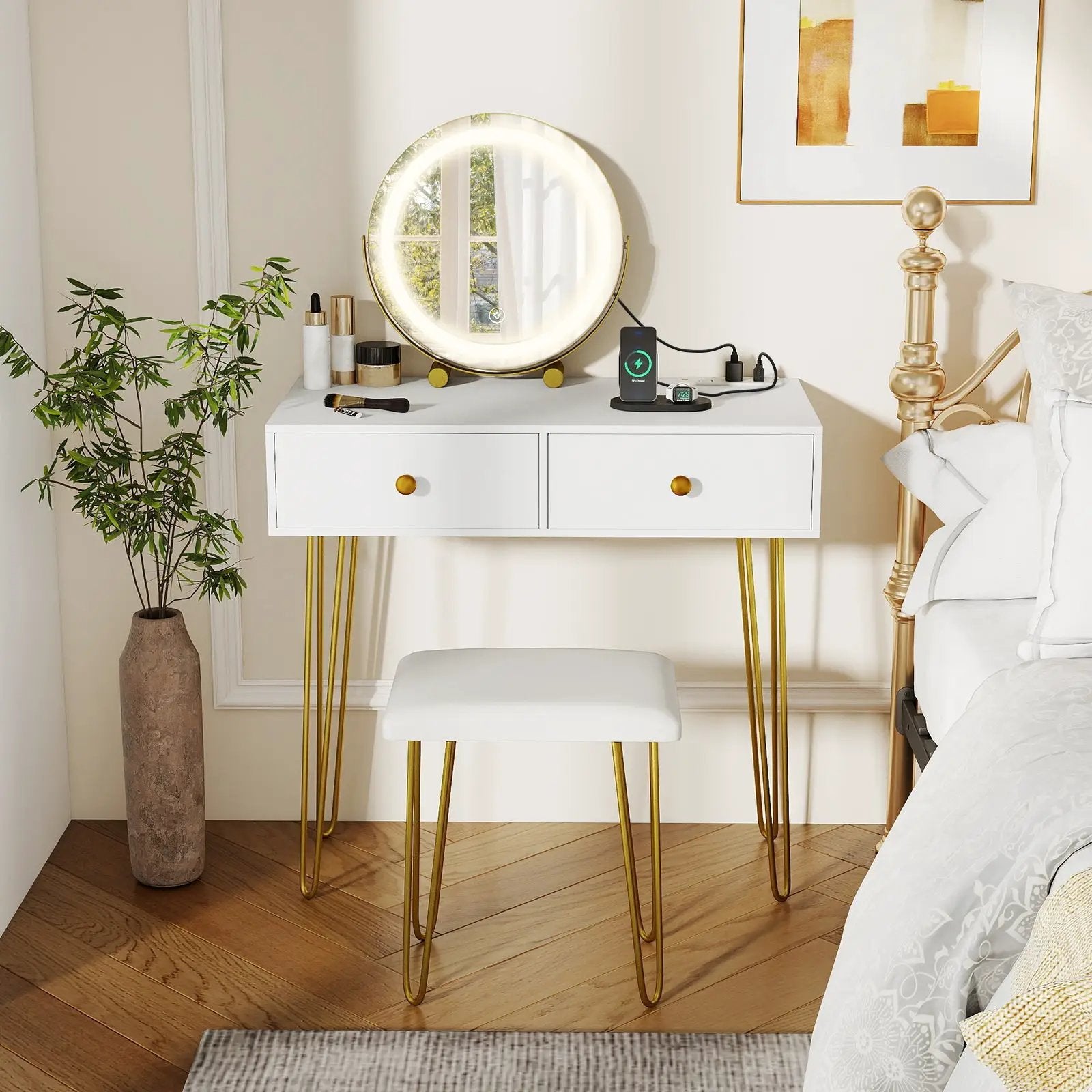 Vanity Desk with with Lighted Adjustable Mirror for Bedroom by DirectDeals