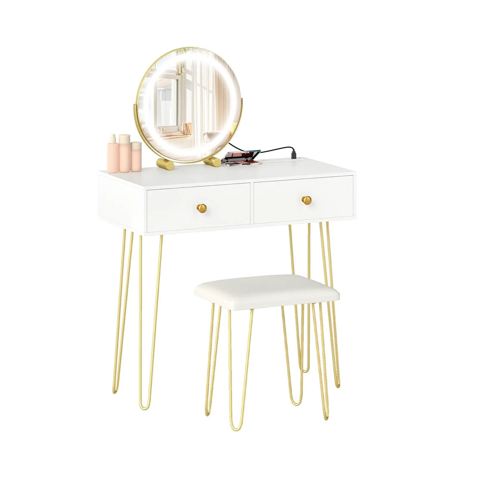 Vanity Desk with with Lighted Adjustable Mirror for Bedroom by DirectDeals