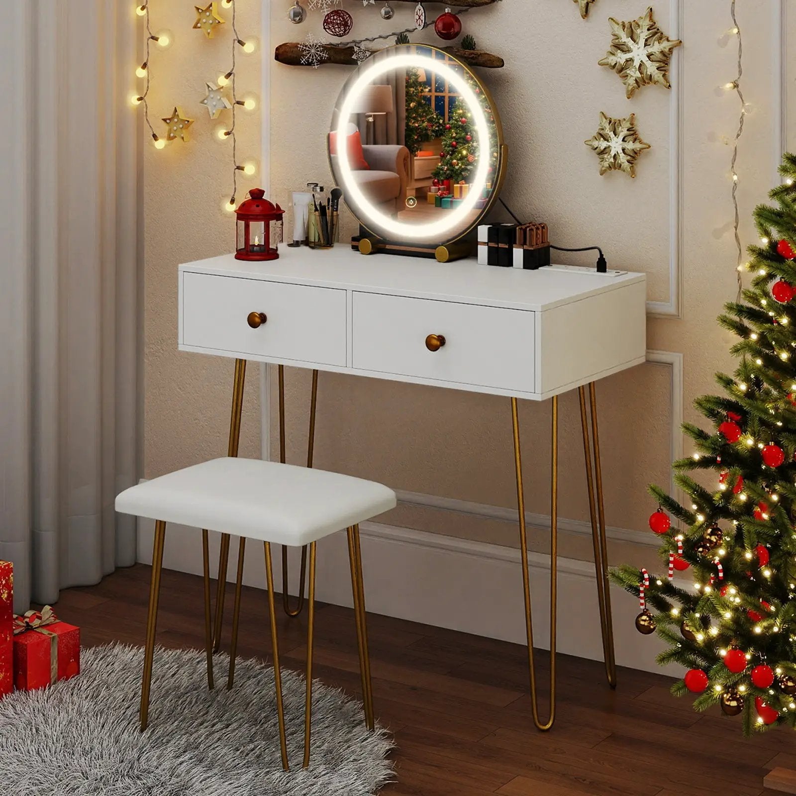 Vanity Desk with with Lighted Adjustable Mirror for Bedroom by DirectDeals