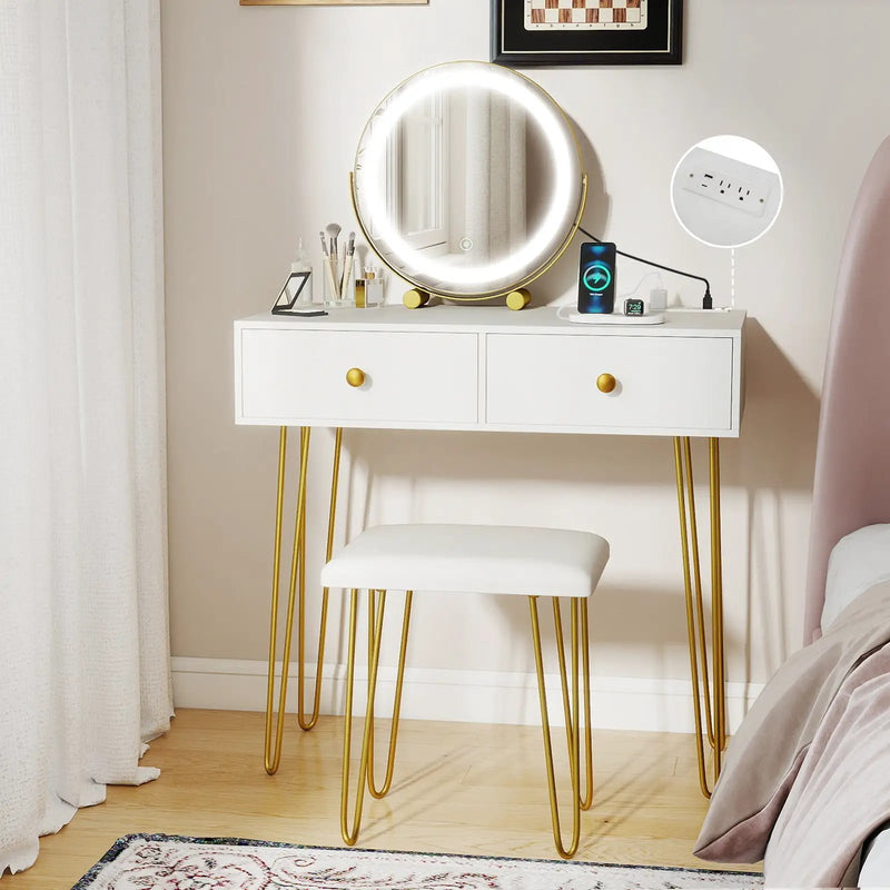 Vanity Desk with with Lighted Adjustable Mirror for Bedroom by DirectDeals