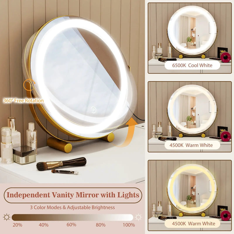 Vanity Desk with with Lighted Adjustable Mirror for Bedroom by DirectDeals