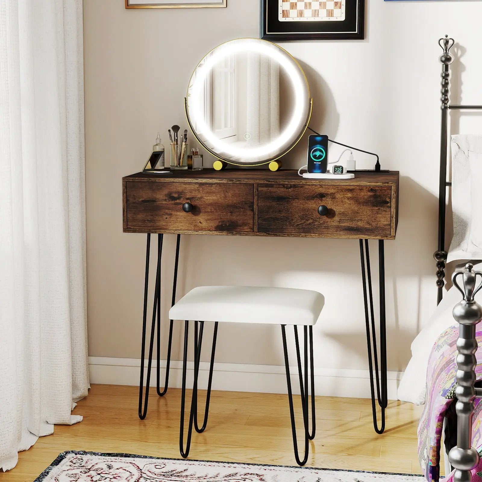 Vanity Desk with with Lighted Adjustable Mirror for Bedroom by DirectDeals
