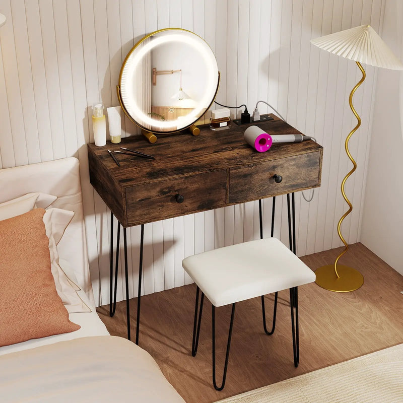 Vanity Desk with with Lighted Adjustable Mirror for Bedroom by DirectDeals