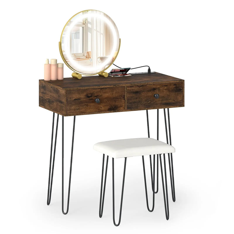 Vanity Desk with with Lighted Adjustable Mirror for Bedroom by DirectDeals