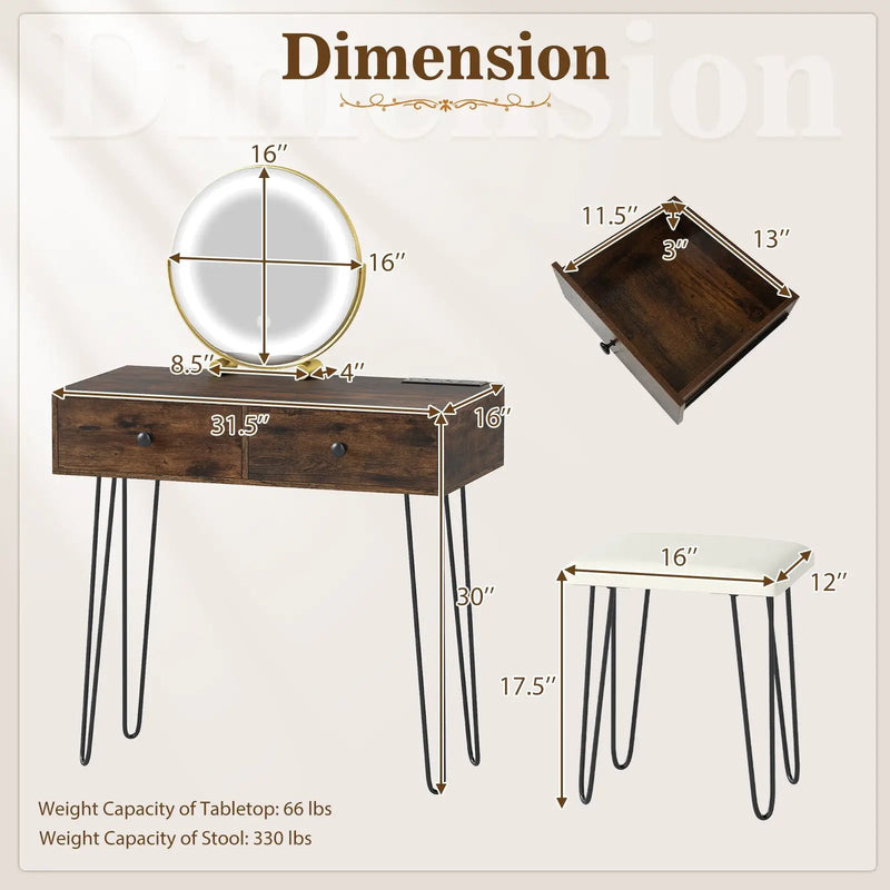 Vanity Desk with with Lighted Adjustable Mirror for Bedroom by DirectDeals