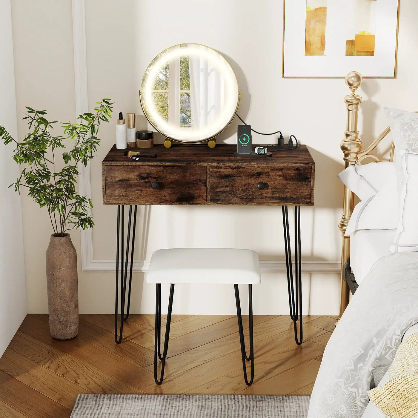 Vanity Desk with with Lighted Adjustable Mirror for Bedroom by DirectDeals