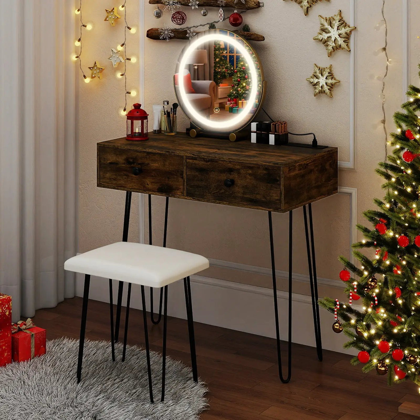 Vanity Desk with with Lighted Adjustable Mirror for Bedroom by DirectDeals