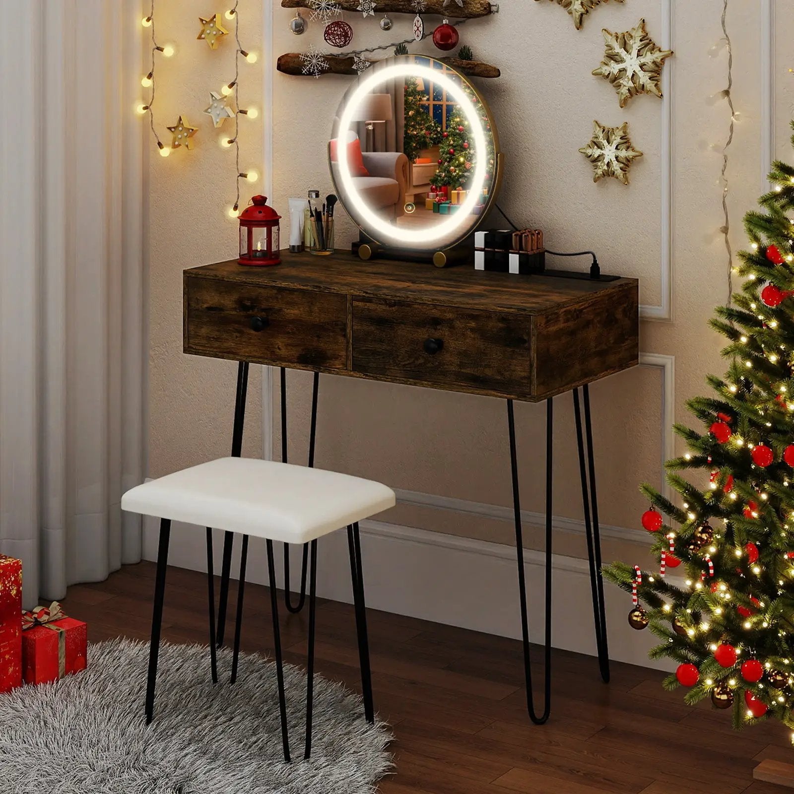 Vanity Desk with with Lighted Adjustable Mirror for Bedroom by DirectDeals