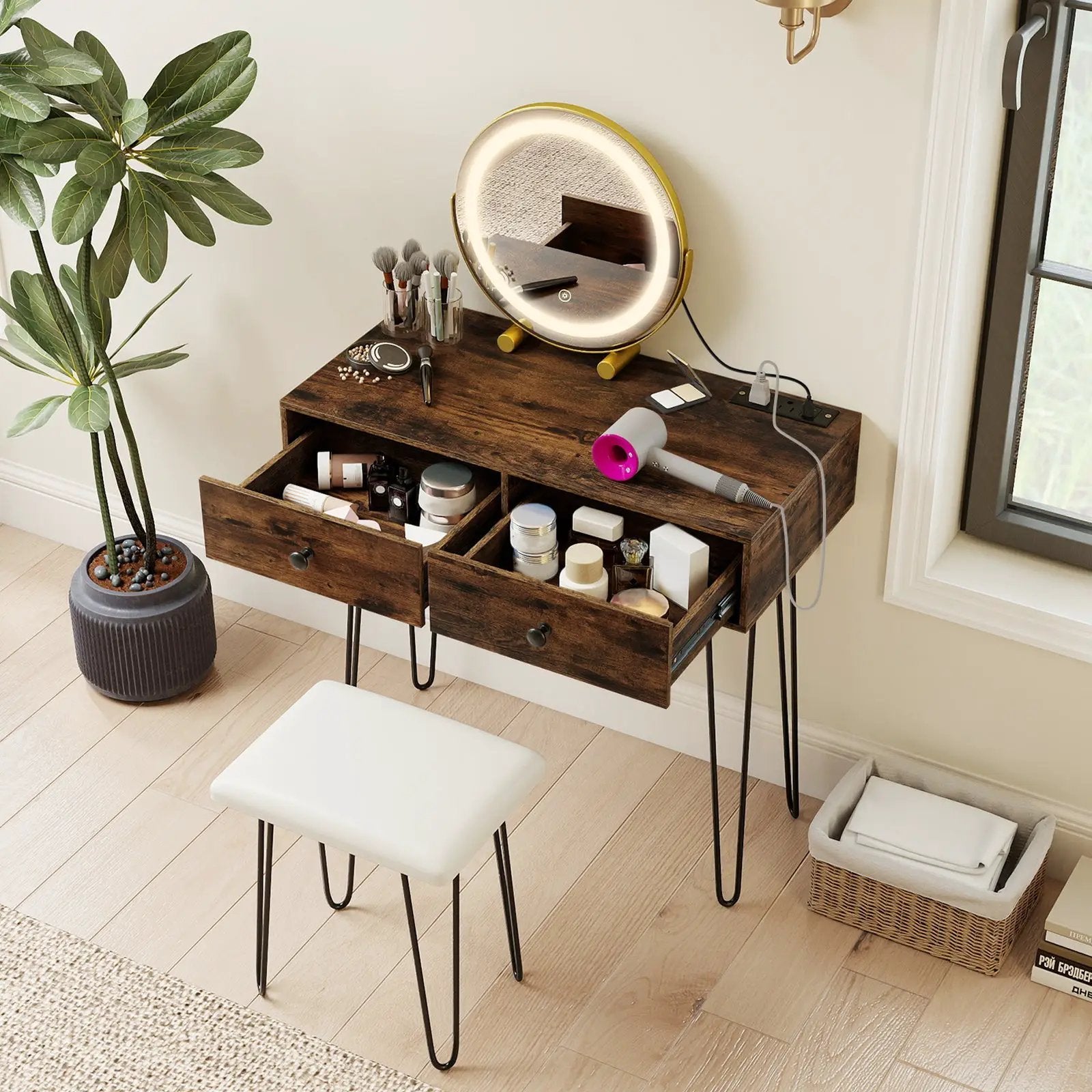 Vanity Desk with with Lighted Adjustable Mirror for Bedroom by DirectDeals