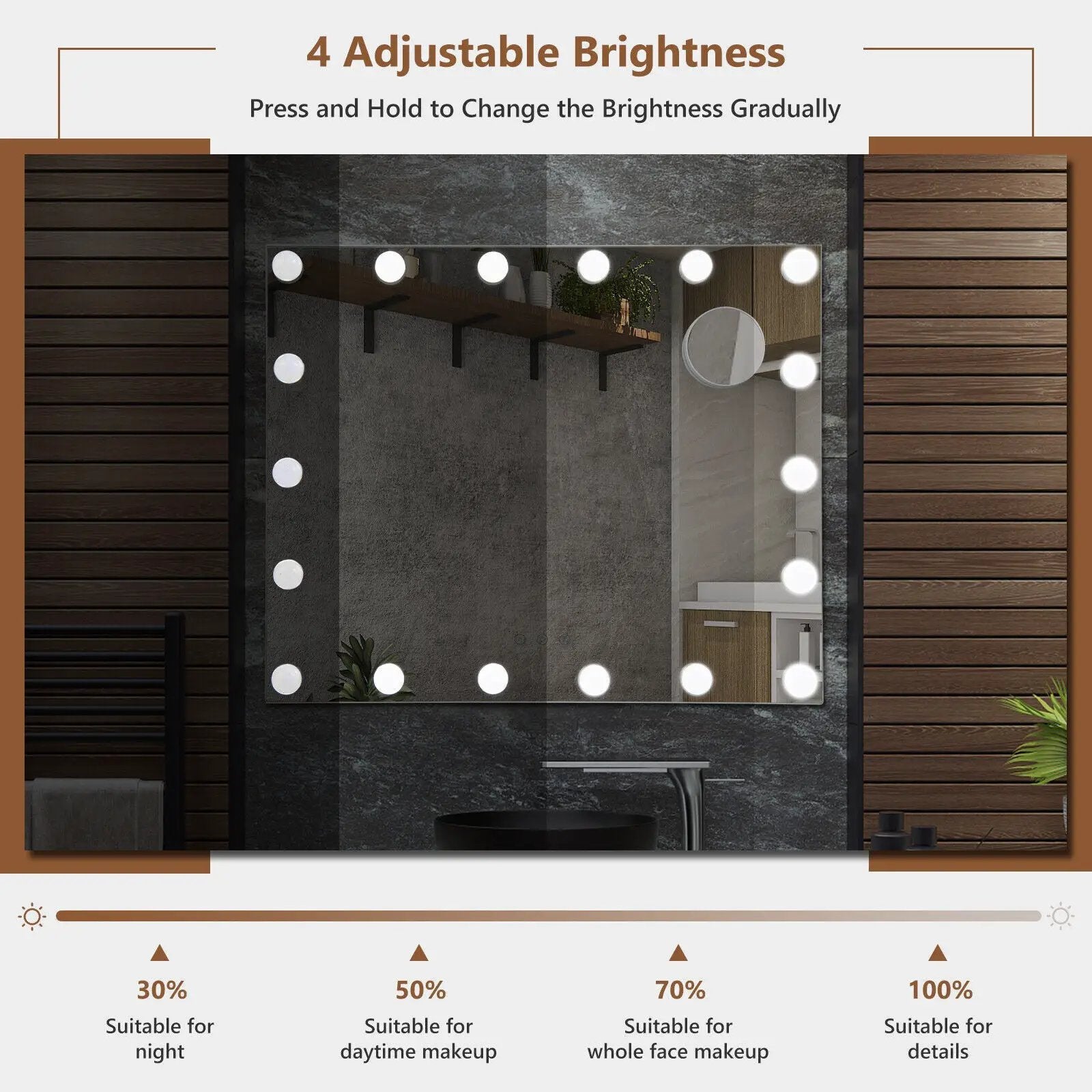 Vanity Mirror with 18 Dimmable LED Bulbs and 3 Color Lighting Modes-White by DirectDeals