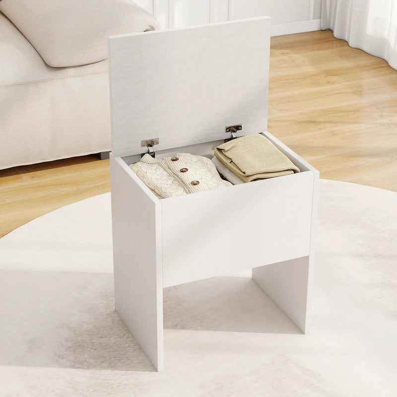 Vanity Stool Flip Top Storage Stool with Soft Padded Seat-White by DirectDeals