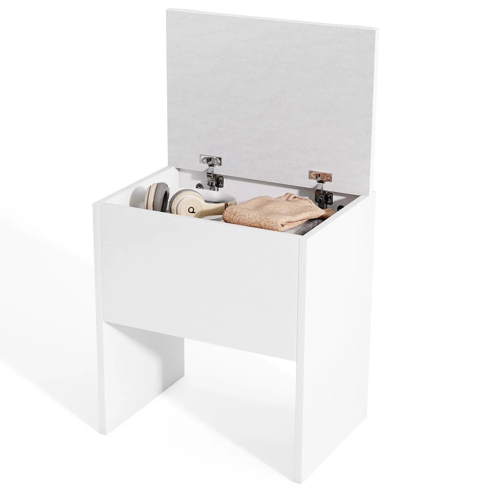 Vanity Stool Flip Top Storage Stool with Soft Padded Seat-White by DirectDeals