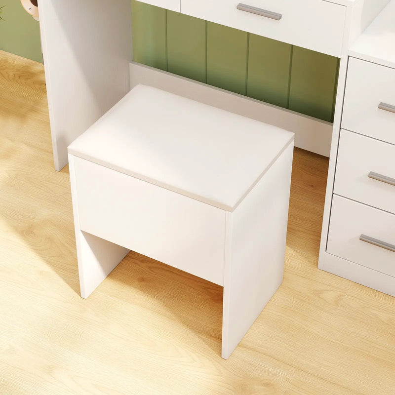 Vanity Stool Flip Top Storage Stool with Soft Padded Seat-White by DirectDeals