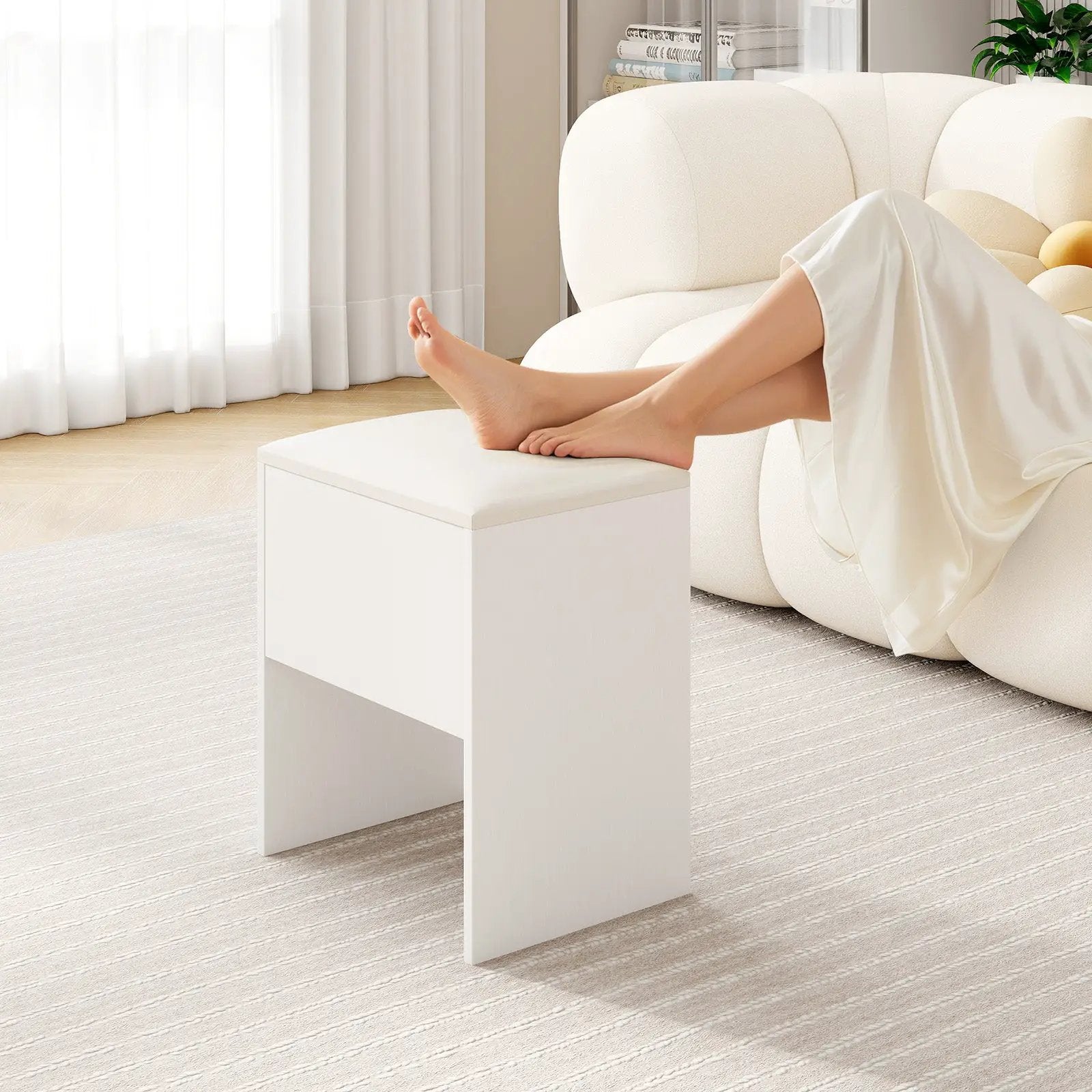 Vanity Stool Flip Top Storage Stool with Soft Padded Seat-White by DirectDeals