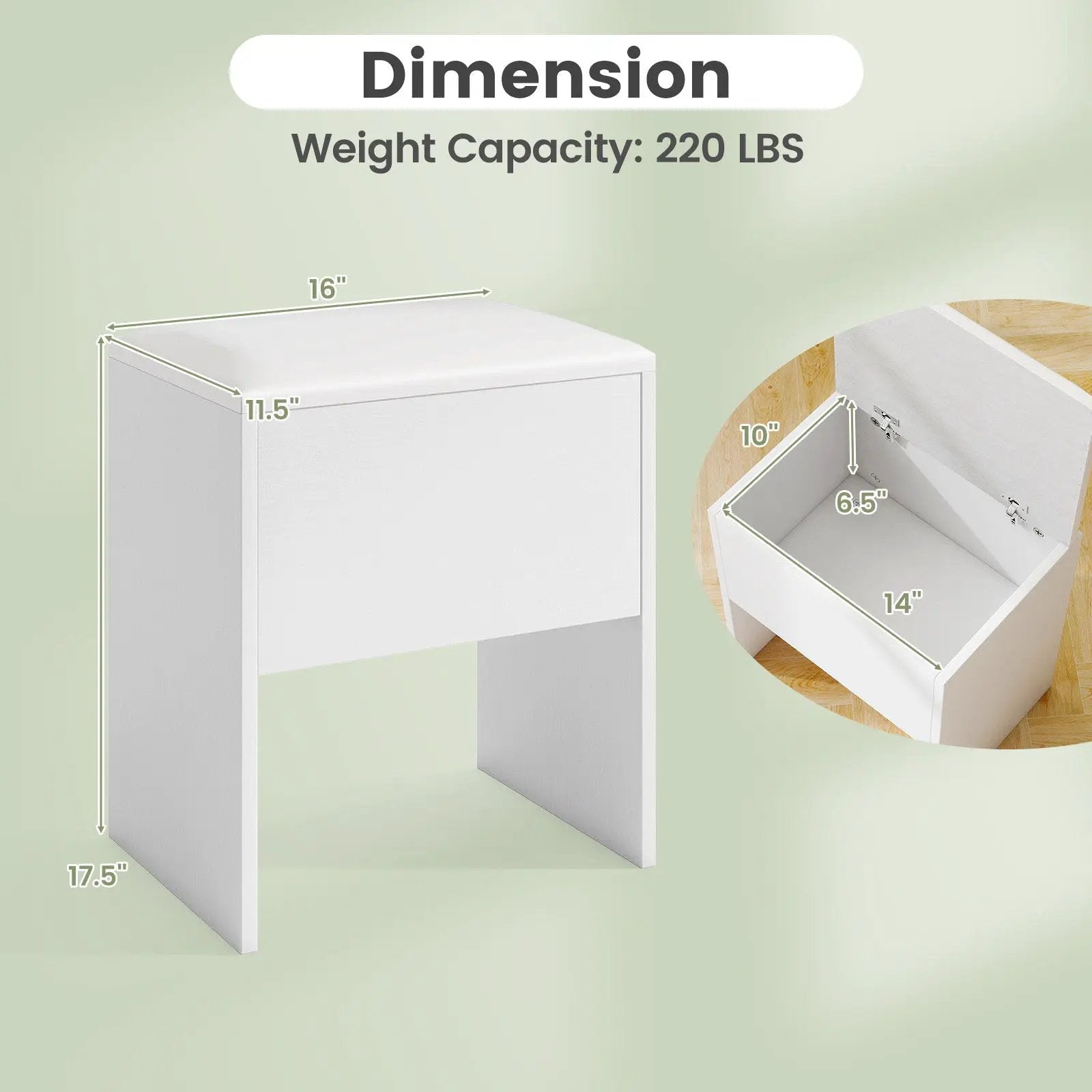 Vanity Stool Flip Top Storage Stool with Soft Padded Seat-White by DirectDeals