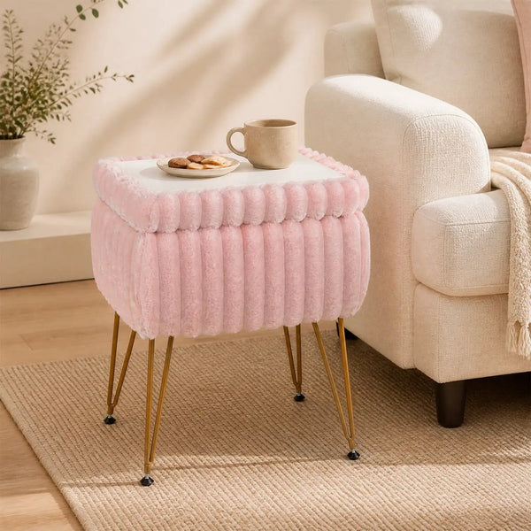 Vanity Stool with Storage and Reversible Lid - Pink, photo 2 of 8
