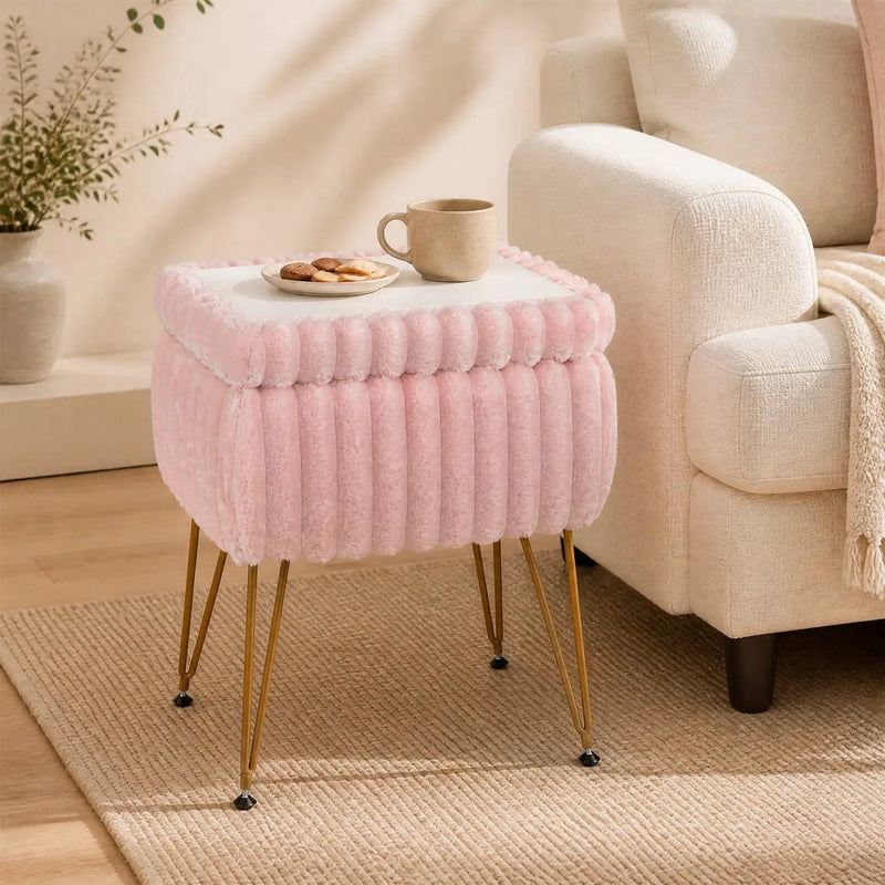 Vanity Stool with Storage and Reversible Lid - Pink by DirectDeals
