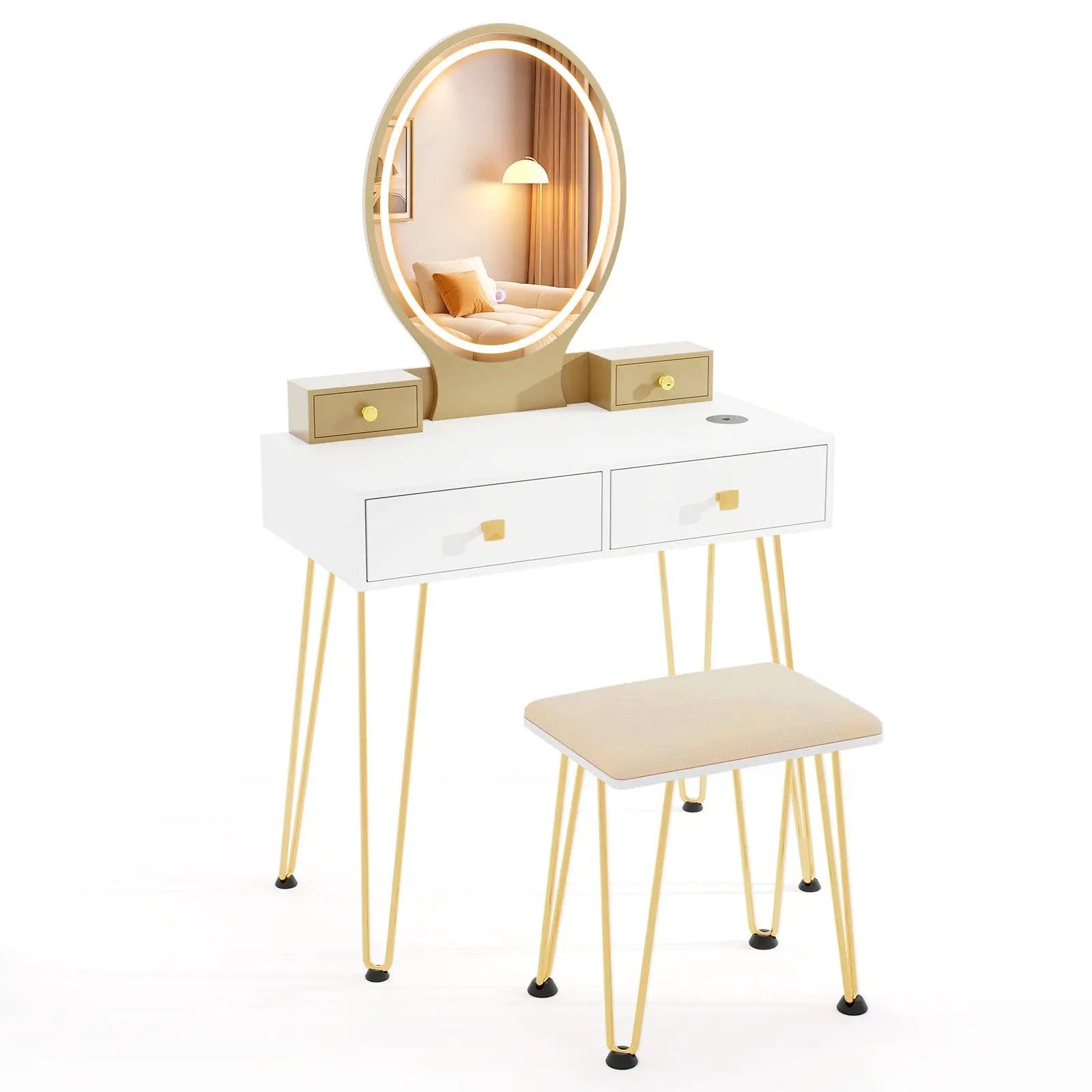 Vanity Table Set with 3-Color Lighted Dimmable Mirror by DirectDeals