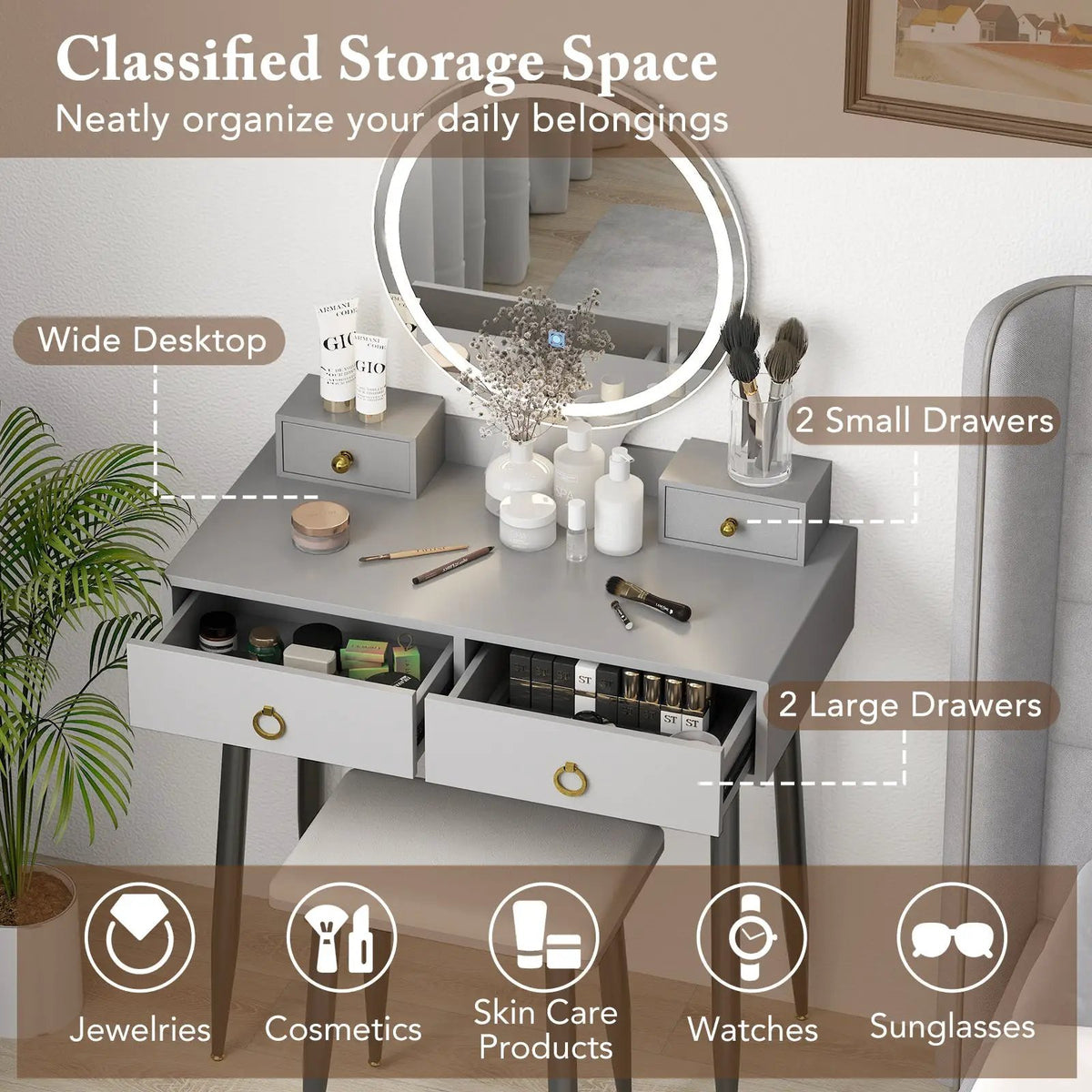 Vanity Table Set with Mirror by DirectDeals
