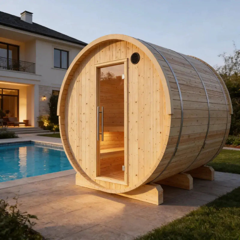 Vassa Finnish Barrel Sauna with WiFi Heater - Finnish Sauna Builders by Finnish Sauna Builders