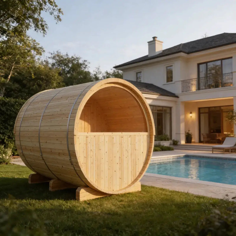 Vassa Finnish Barrel Sauna with WiFi Heater - Finnish Sauna Builders by Finnish Sauna Builders
