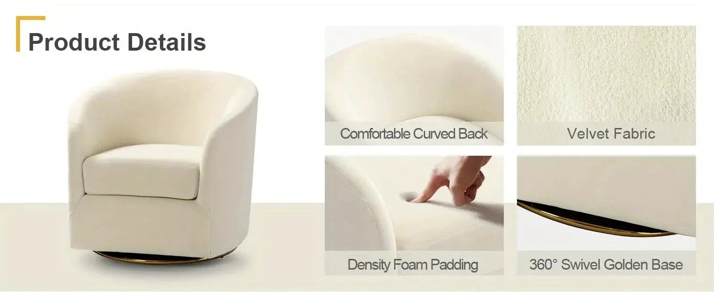 Velvet Swivel Accent Chair with Golden Metal Base by House Of Avana