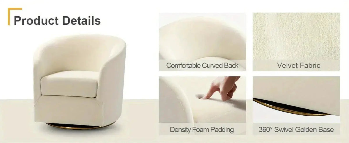 Velvet Swivel Accent Chair with Golden Metal Base, photo 12 of 25