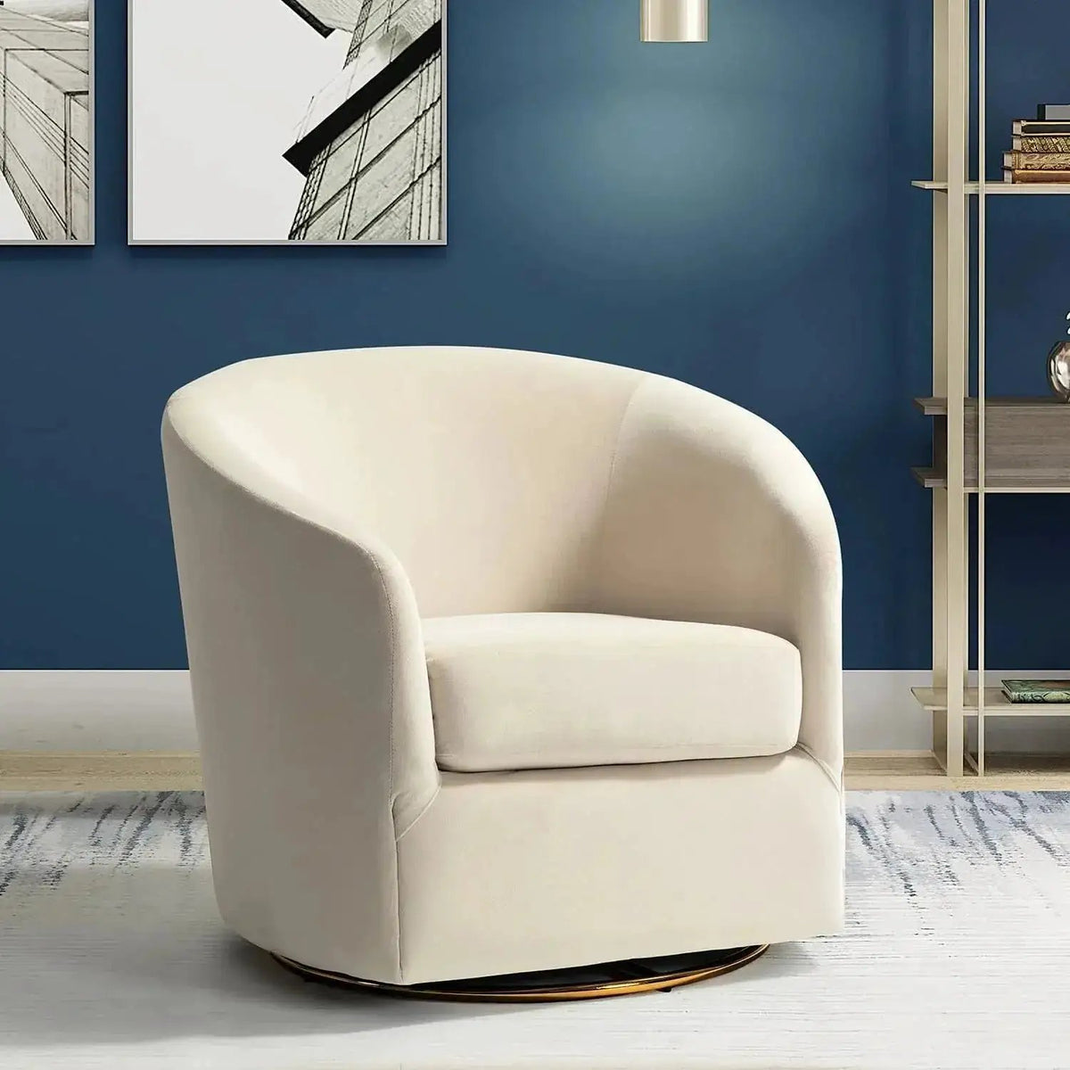 Velvet Swivel Accent Chair with Golden Metal Base, photo 18 of 25