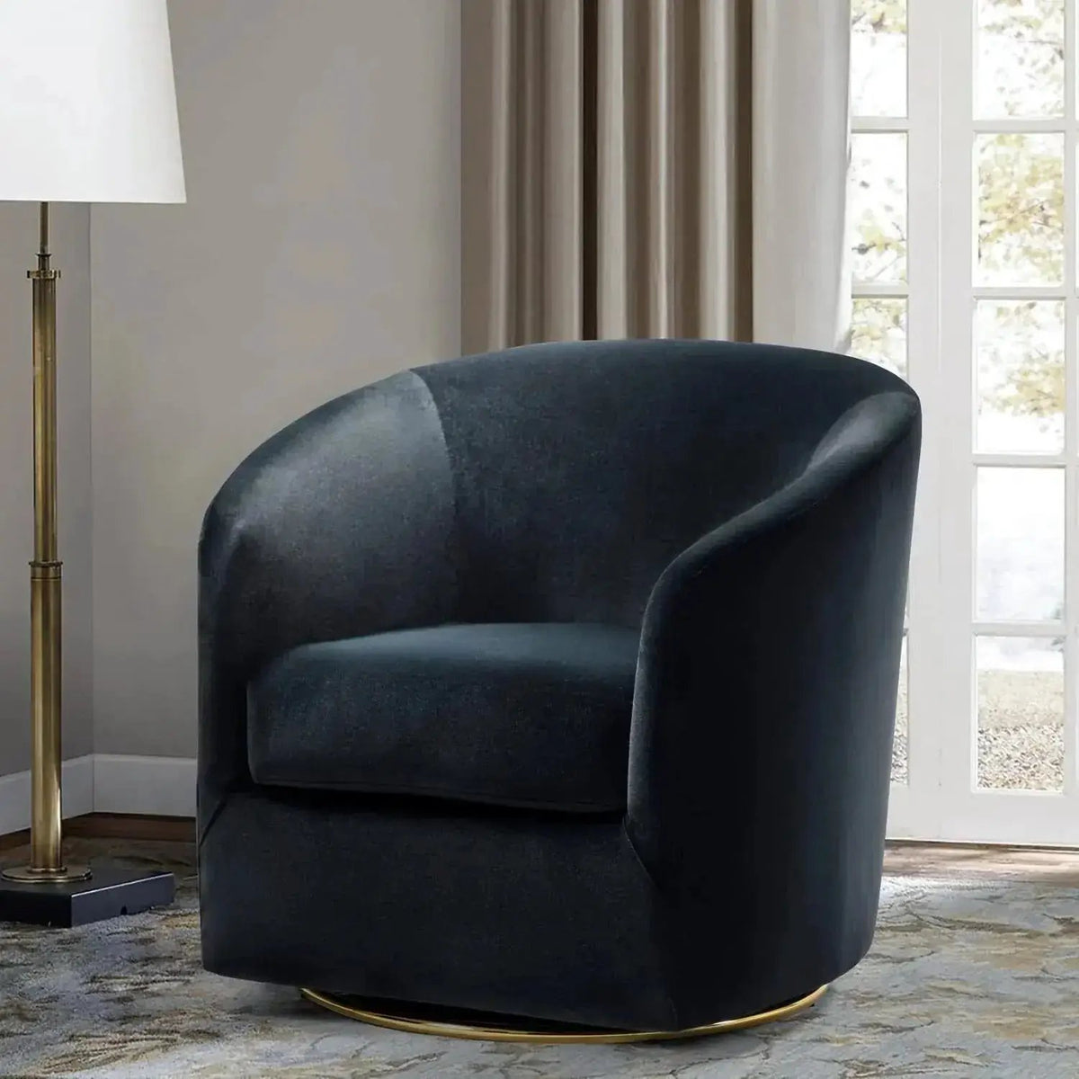Velvet Swivel Accent Chair with Golden Metal Base, photo 19 of 25
