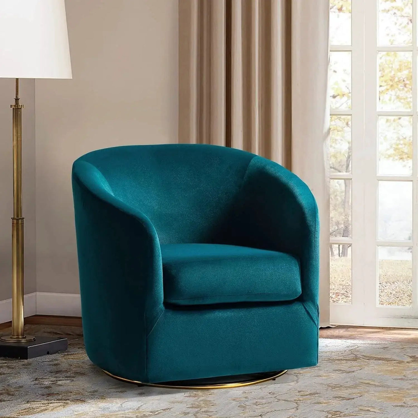 Velvet Swivel Accent Chair with Golden Metal Base by House Of Avana