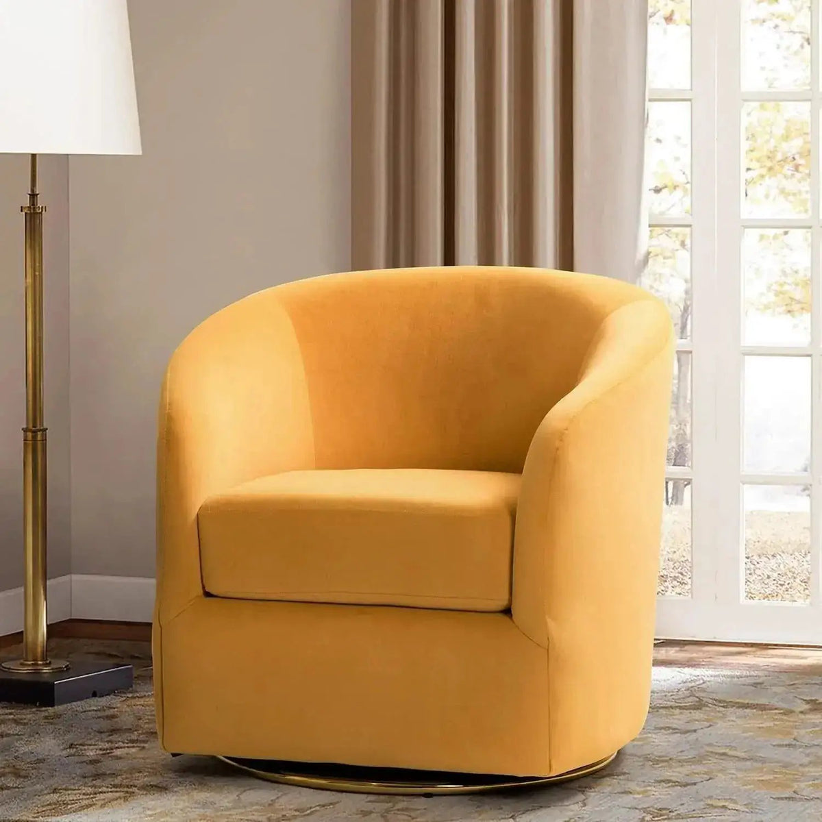 Velvet Swivel Accent Chair with Golden Metal Base, photo 24 of 25