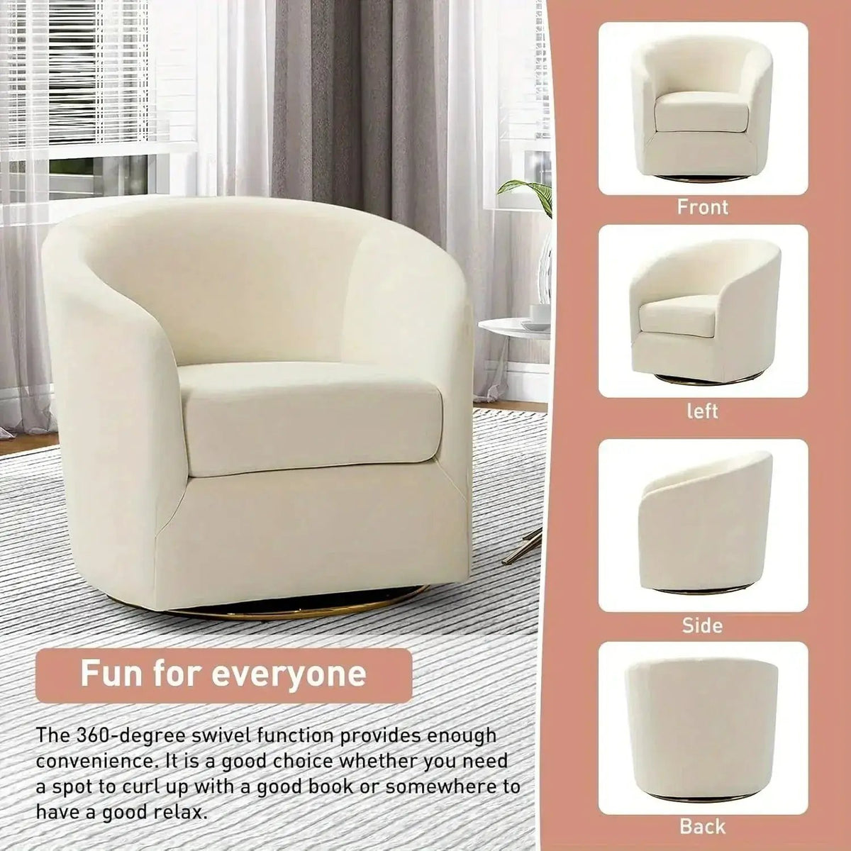 Velvet Swivel Accent Chair with Golden Metal Base, photo 3 of 25