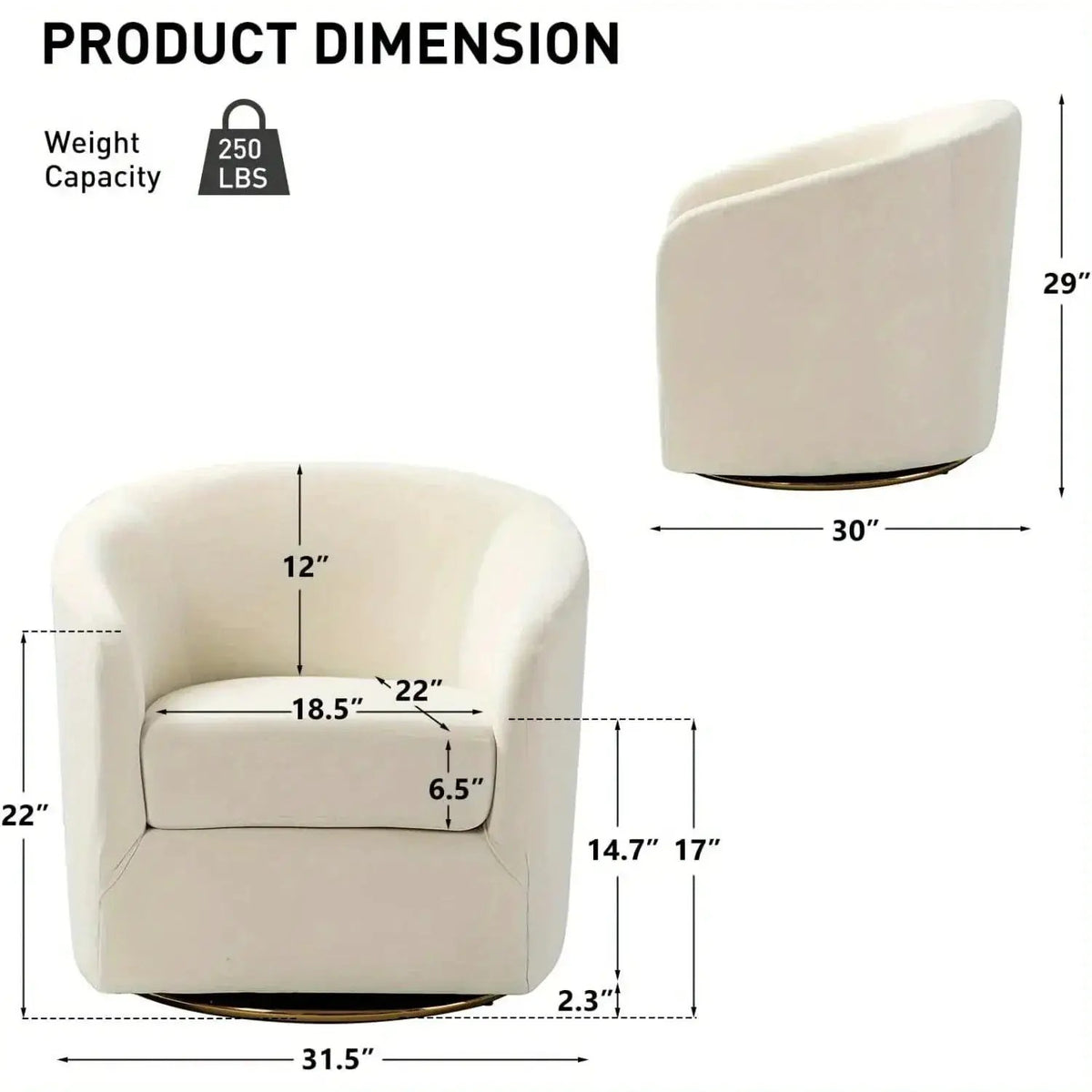 Velvet Swivel Accent Chair with Golden Metal Base, photo 2 of 25