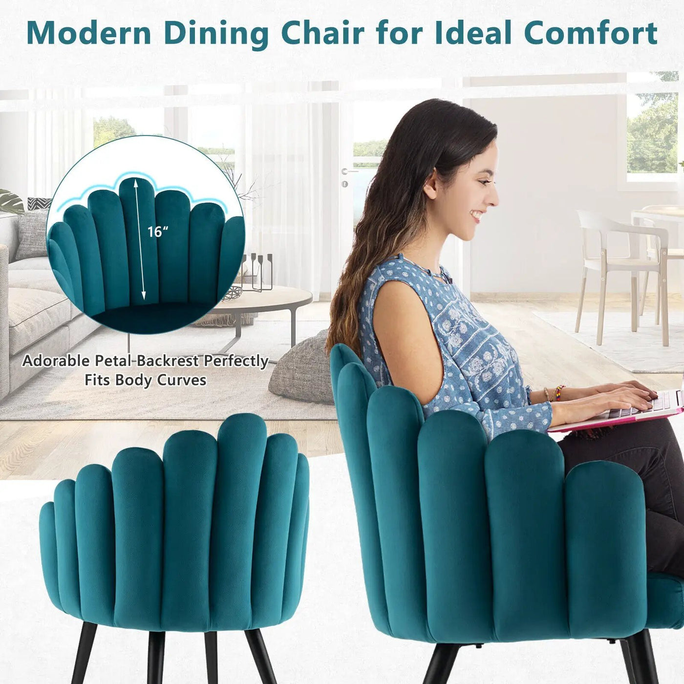 Modern Velvet Dining Chair with Metal Base and Petal Backrest by DirectDeals