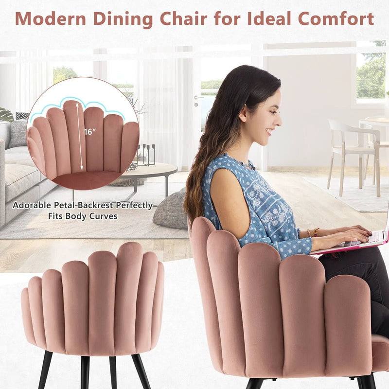 Modern Velvet Dining Chair with Metal Base and Petal Backrest by DirectDeals