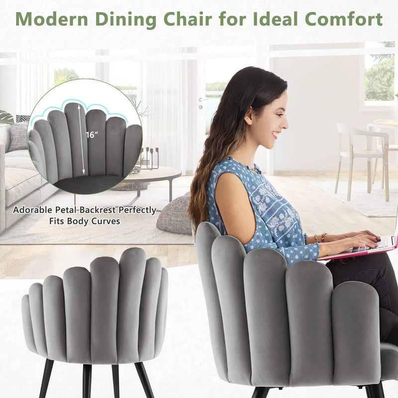 Modern Velvet Dining Chair with Metal Base and Petal Backrest by DirectDeals