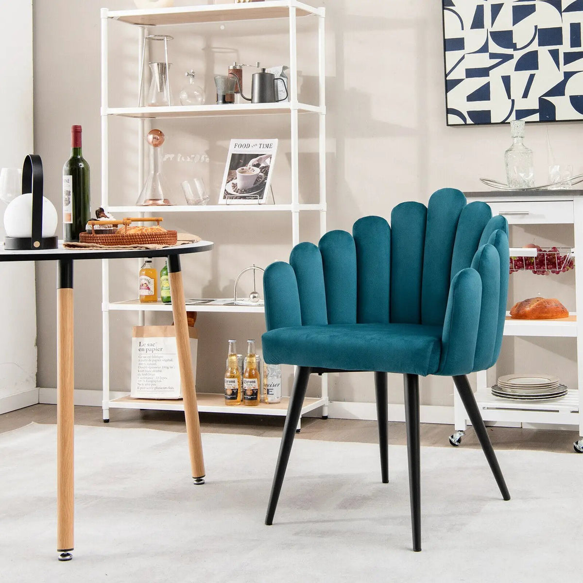 Modern Velvet Dining Chair with Metal Base and Petal Backrest by DirectDeals
