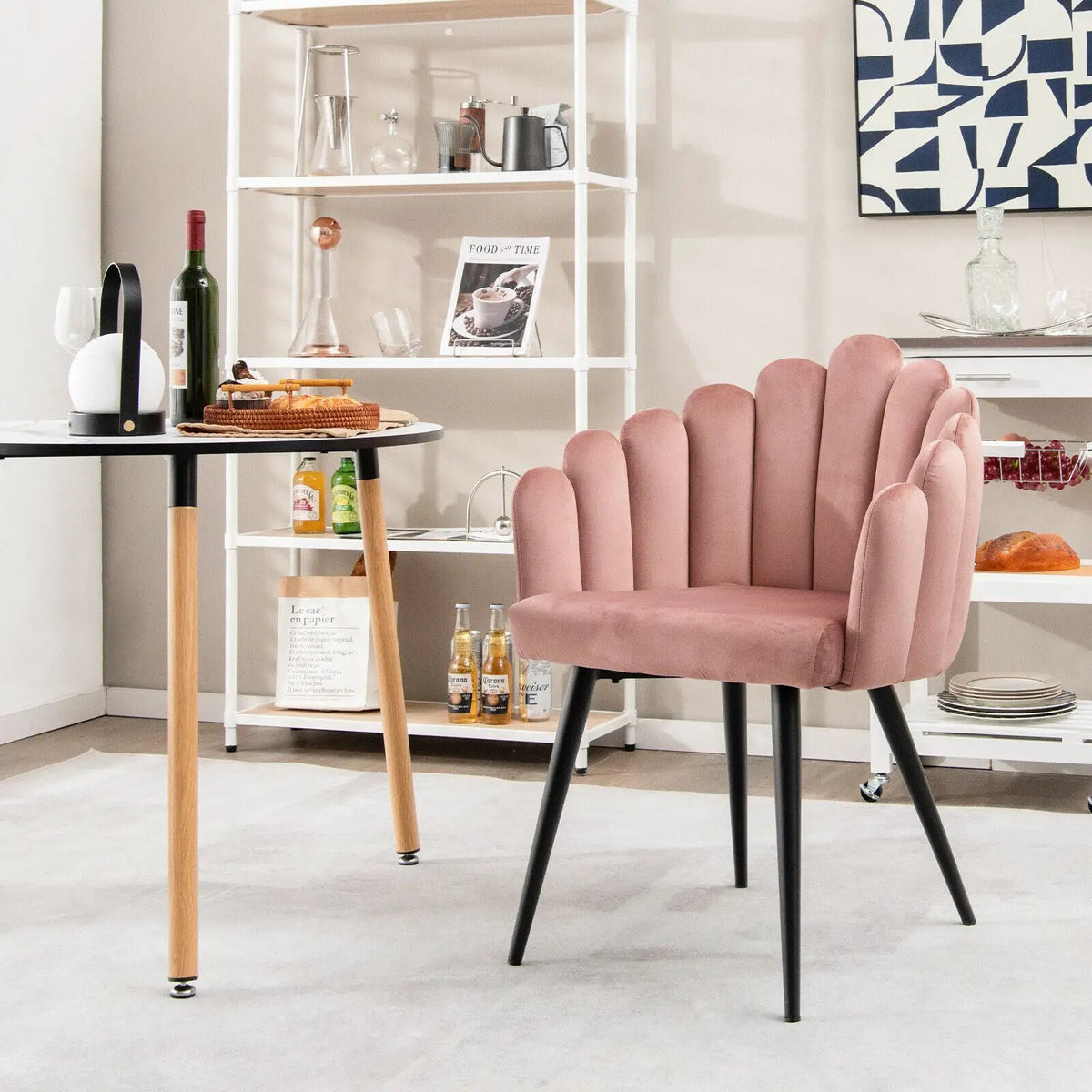 Modern Velvet Dining Chair with Metal Base and Petal Backrest by DirectDeals
