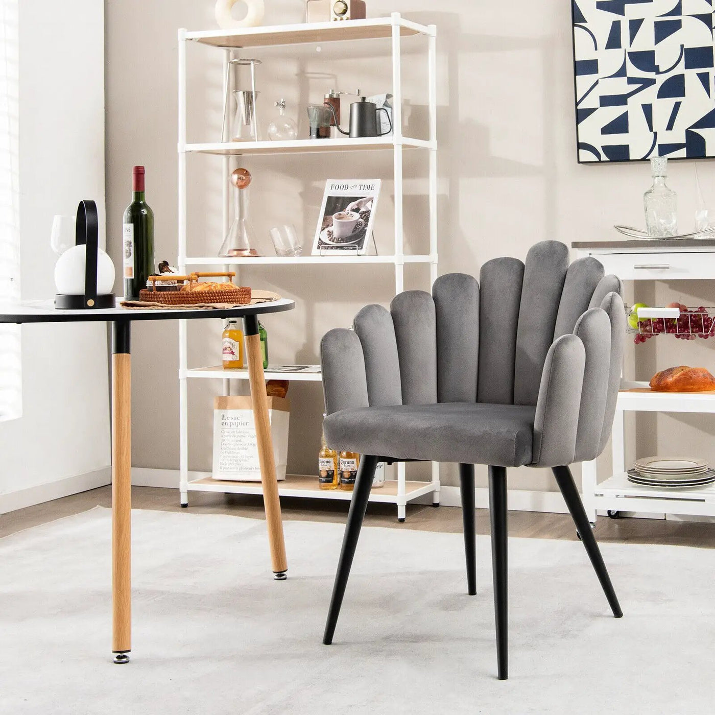 Modern Velvet Dining Chair with Metal Base and Petal Backrest by DirectDeals