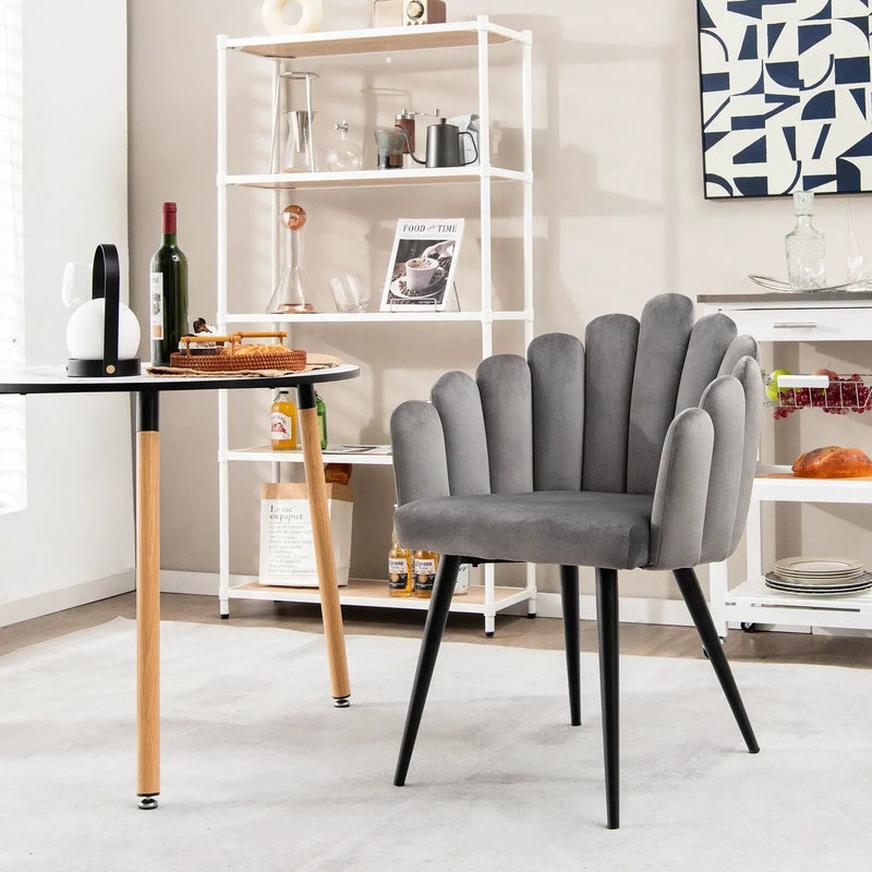 Modern Velvet Dining Chair with Metal Base and Petal Backrest by DirectDeals