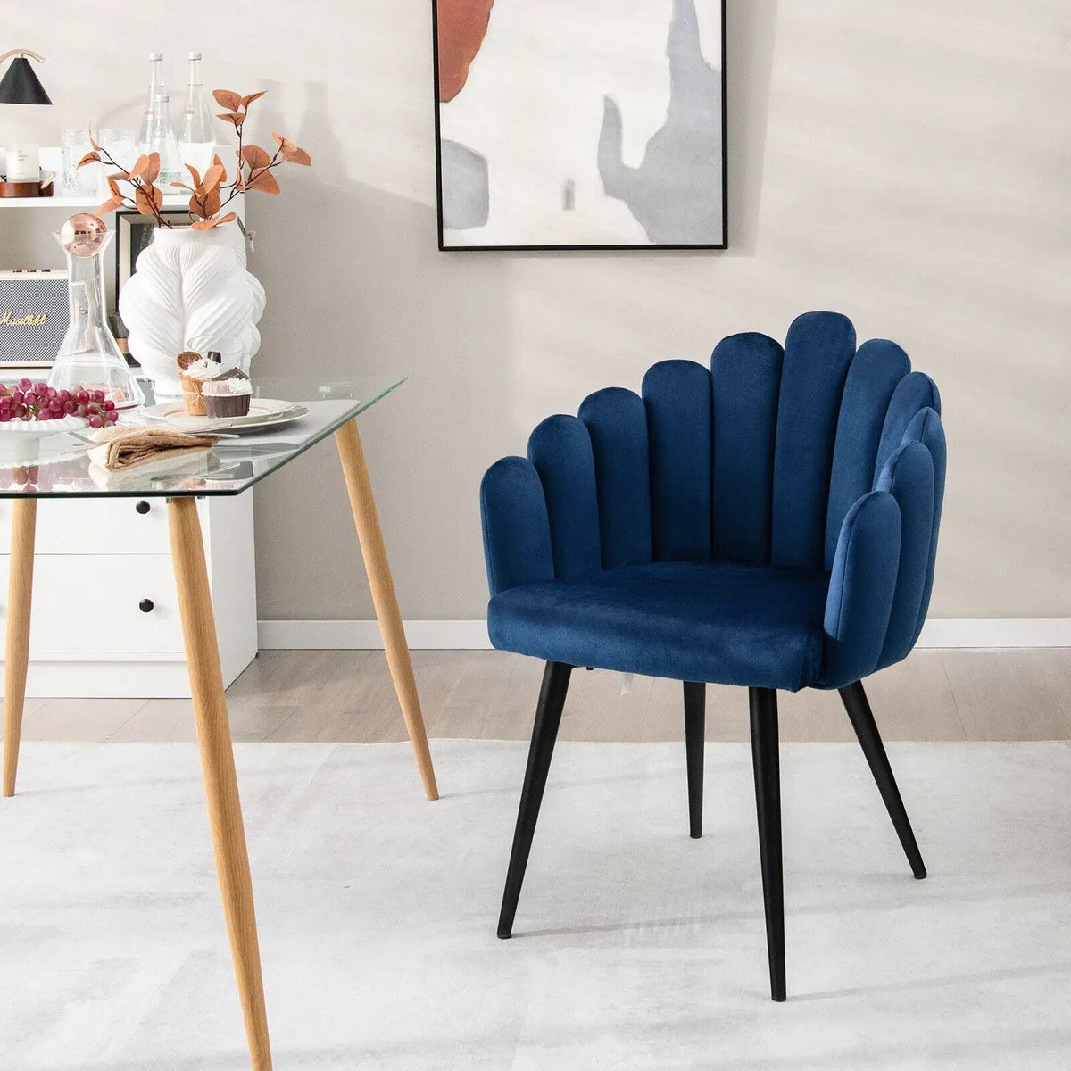 Modern Velvet Dining Chair with Metal Base and Petal Backrest by DirectDeals