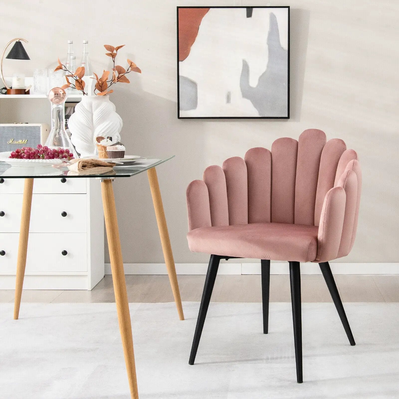 Modern Velvet Dining Chair with Metal Base and Petal Backrest by DirectDeals