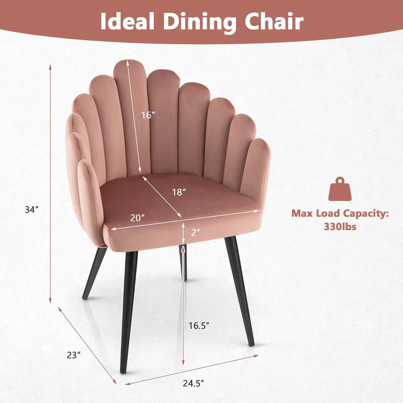 Modern Velvet Dining Chair with Metal Base and Petal Backrest by DirectDeals