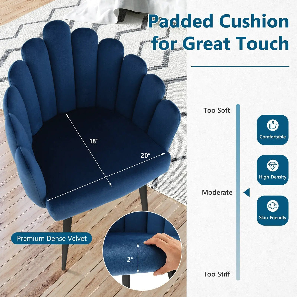Modern Velvet Dining Chair with Metal Base and Petal Backrest by DirectDeals