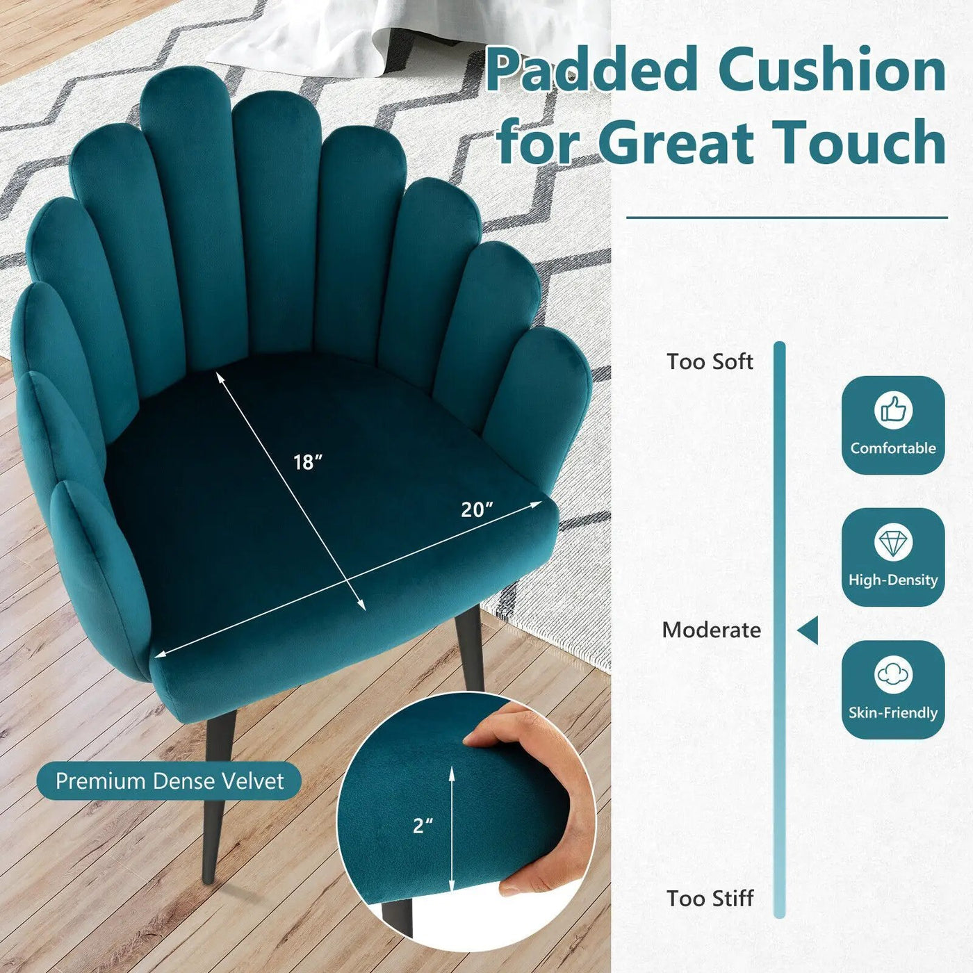 Modern Velvet Dining Chair with Metal Base and Petal Backrest by DirectDeals
