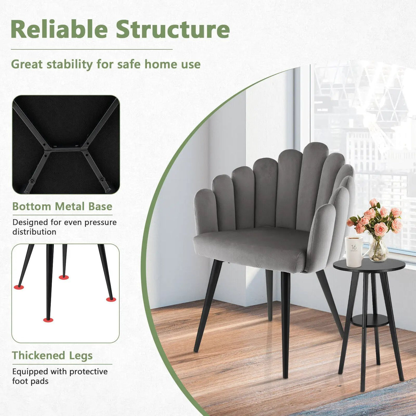 Modern Velvet Dining Chair with Metal Base and Petal Backrest by DirectDeals